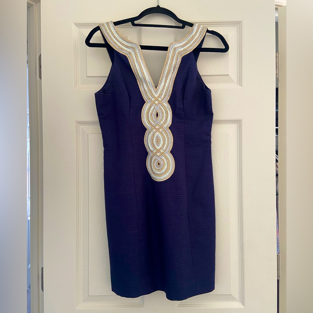 Lilly Pulitzer shift dress navy and gold 0